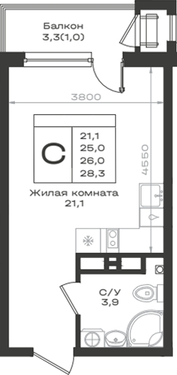 Планировка 25 м²