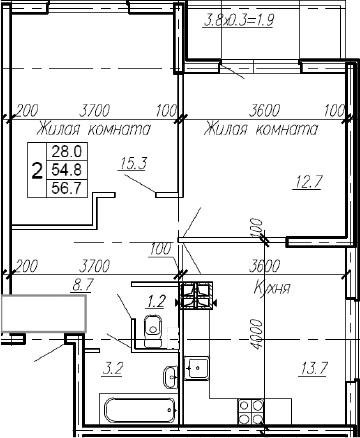 Продается 2-комн. квартира, 54.8 м²