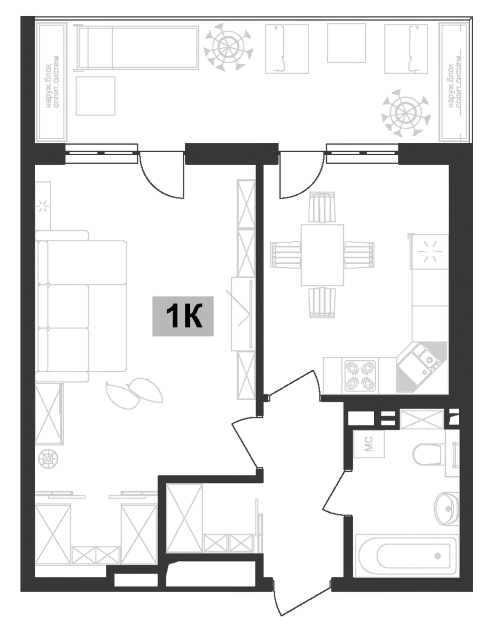 Планировка 43.39 м²