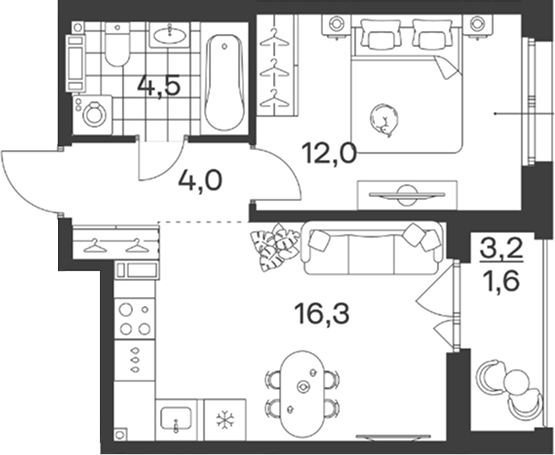 Планировка 36.8 м²