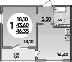 Планировка 43.6 м²