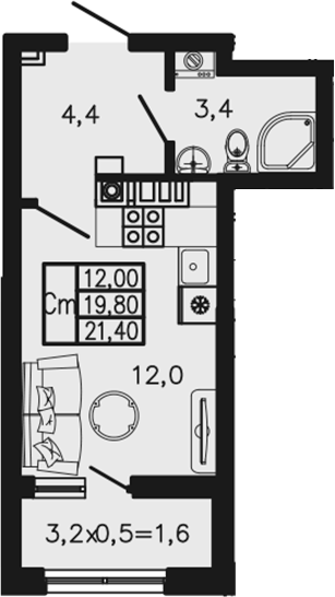 Студия · 19.8 м²