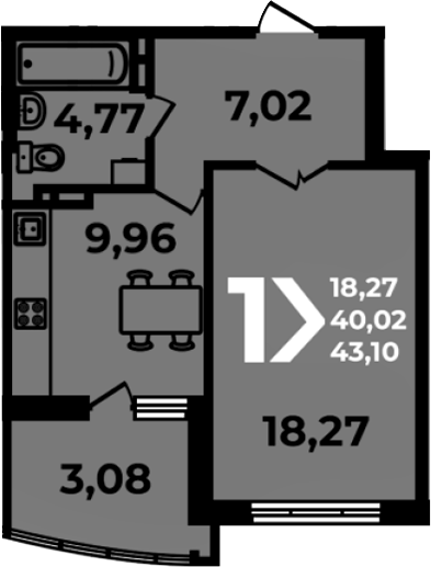 Планировка 40.02 м²