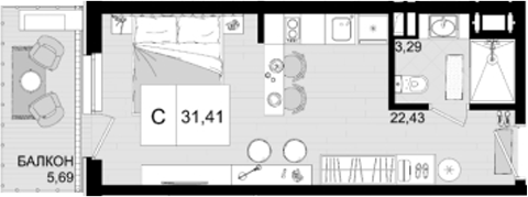Студия · 25.72 м²