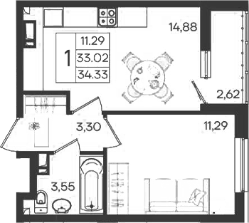 Планировка 33.02 м²