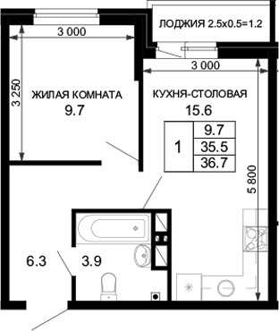 Планировка 35.5 м²