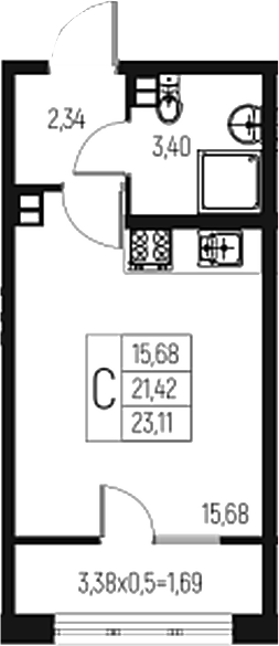 Продается 1-комн. квартира, 21.42 м²