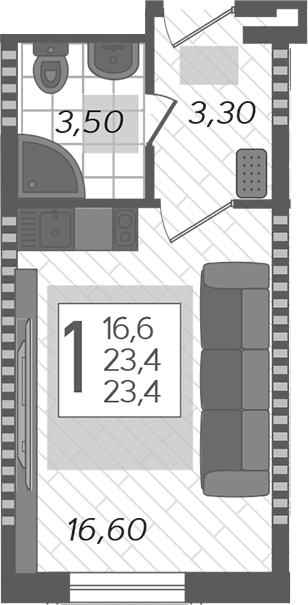 Продается 1-комн. квартира, 23.4 м²