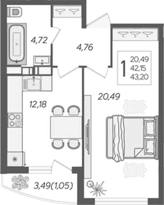 Планировка 41.05 м²