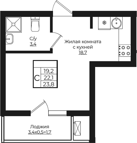 Планировка 22.1 м²