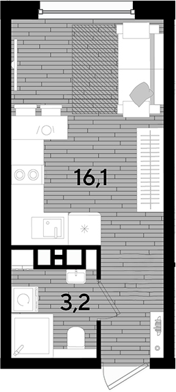 Студия · 19.3 м²