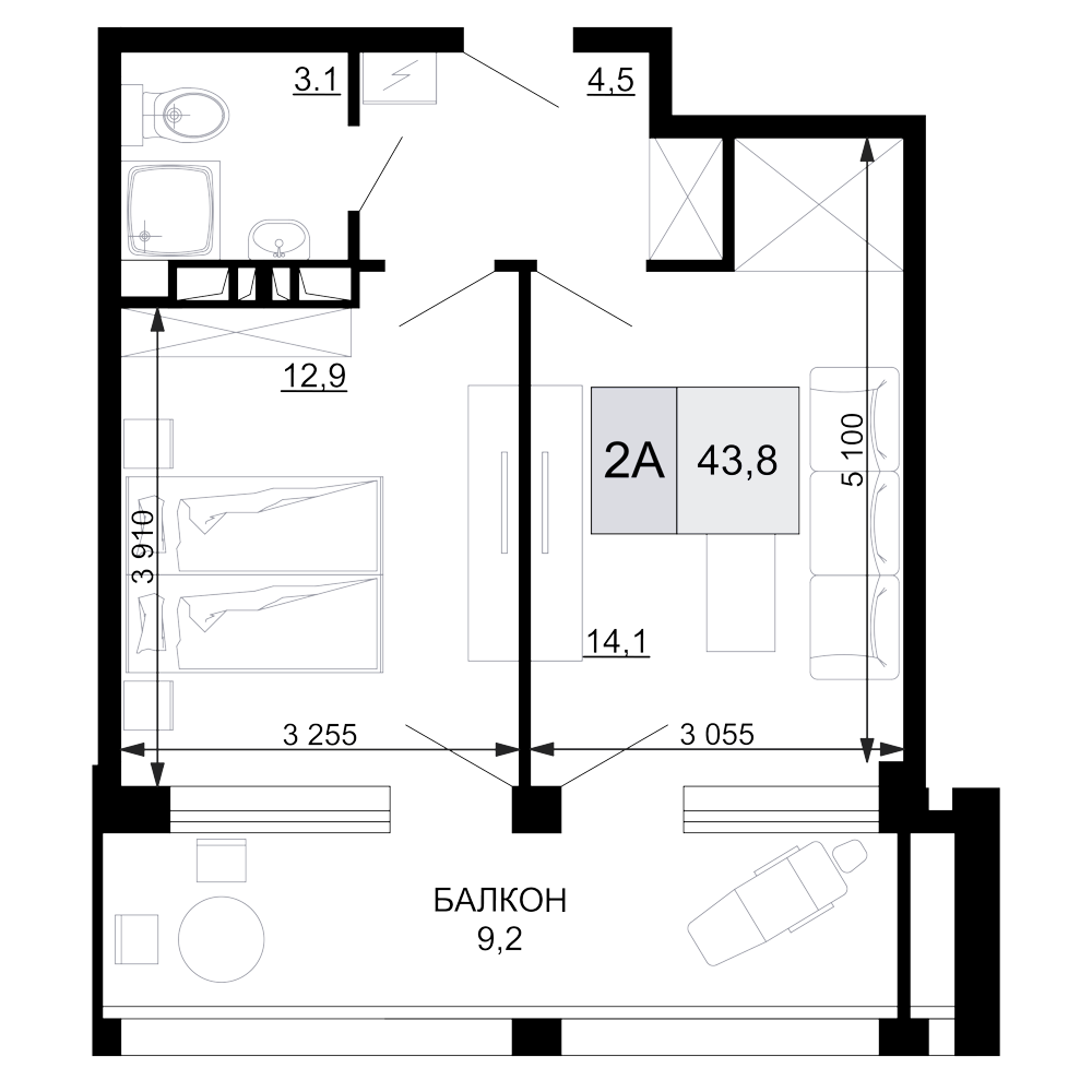 Планировка 34.6 м²