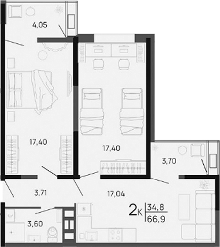 Продается 2-комн. квартира, 59.15 м²
