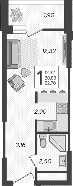Продается 1-комн. квартира, 20.88 м²