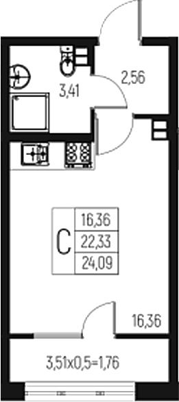 Планировка 22.33 м²