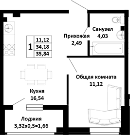 Продается 2-комн. квартира, 34.18 м²