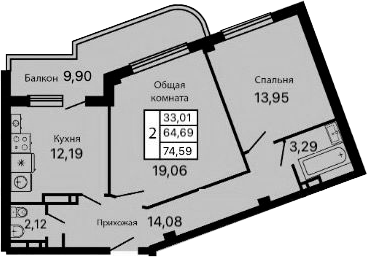 Планировка 64.69 м²