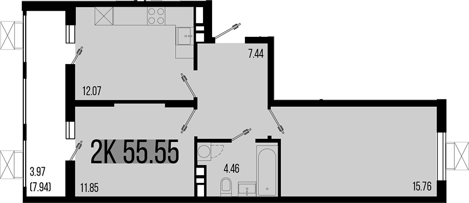 Продается 2-комн. квартира, 51.58 м²