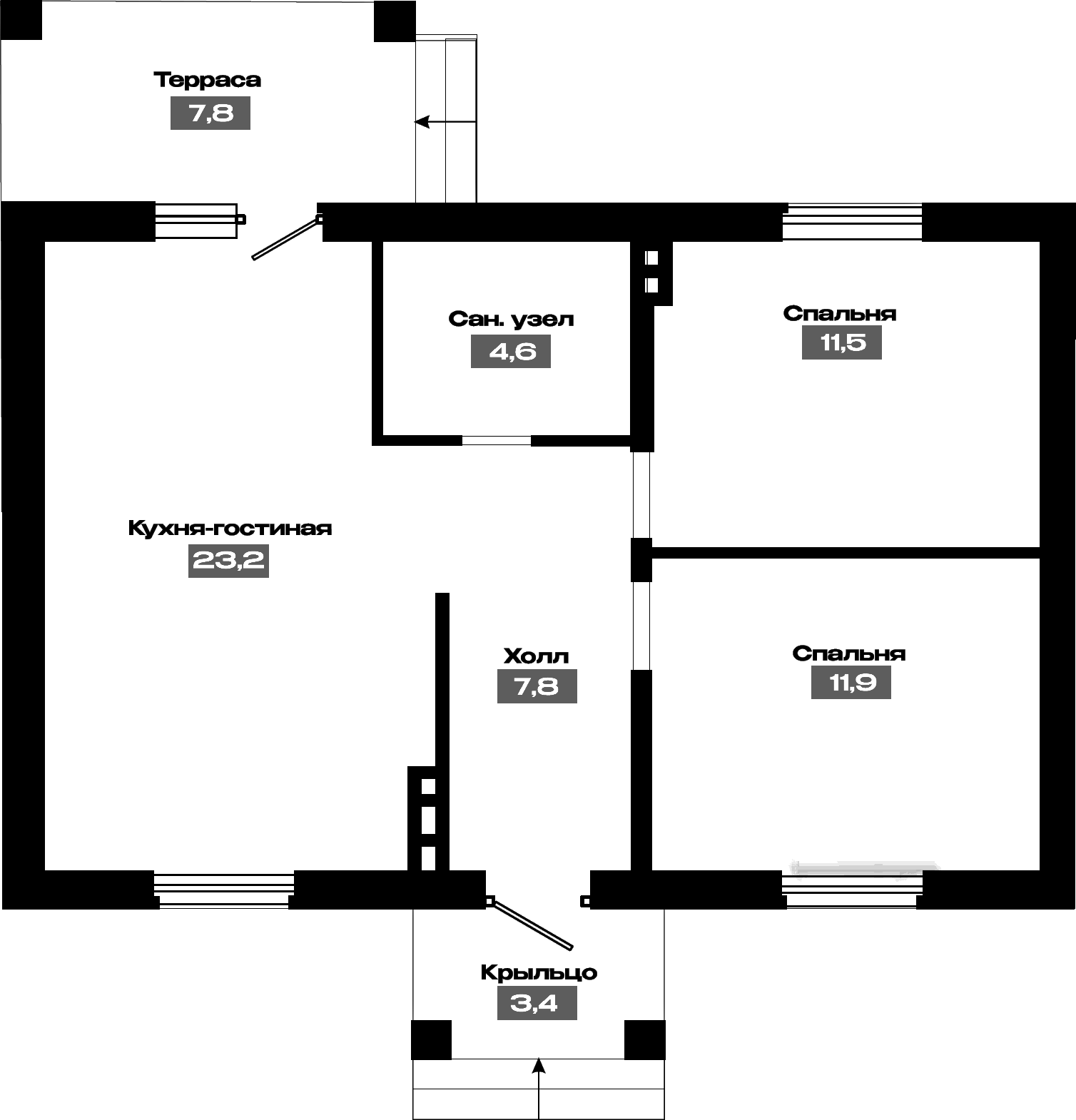 Планировка 56.8 м²