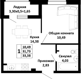 Планировка 31.73 м²