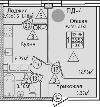 Планировка 30.52 м²