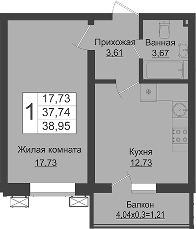 Планировка 37.74 м²