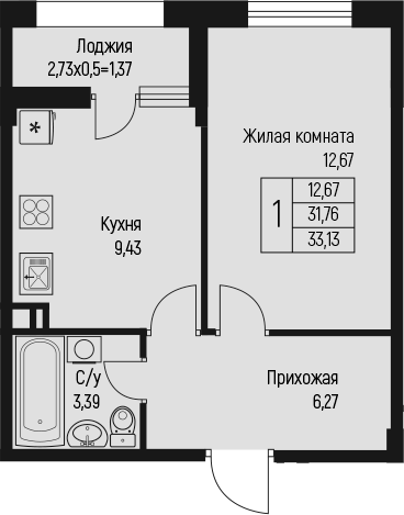 Планировка 31.76 м²