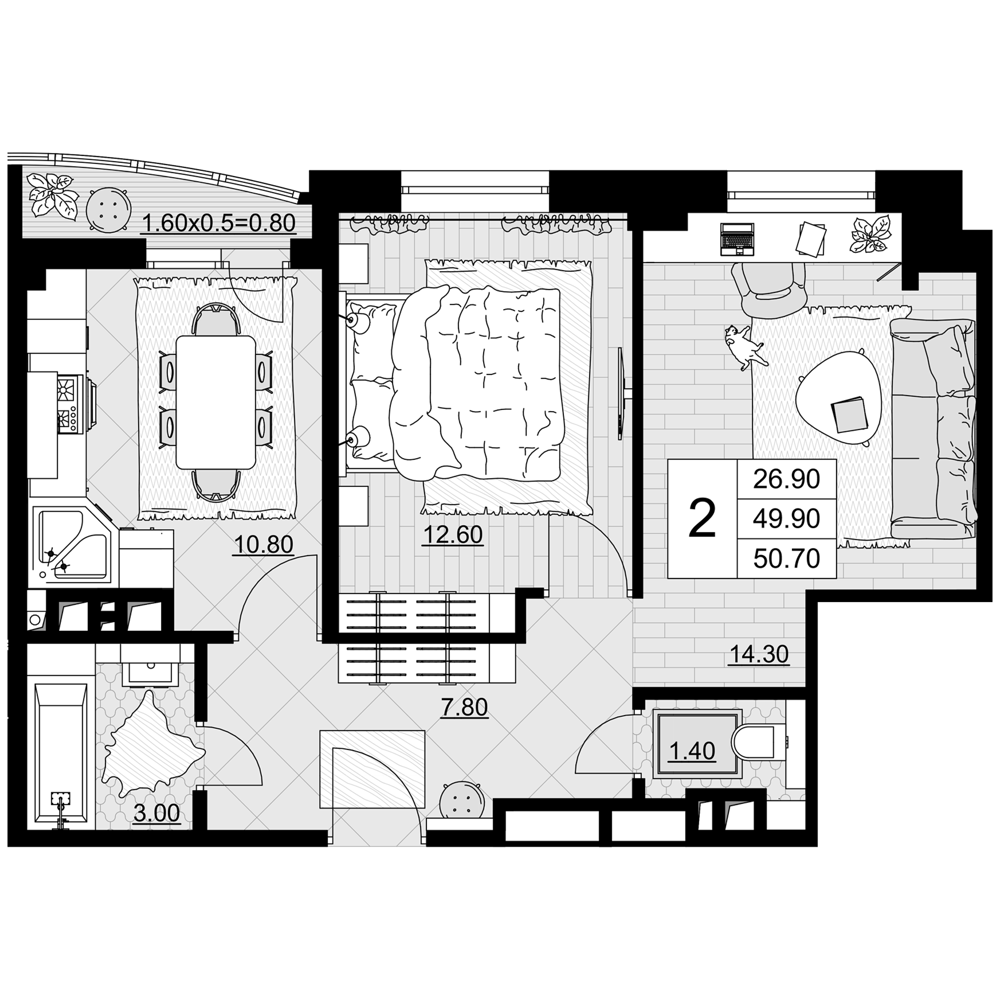 Продается 2-комн. квартира, 49.9 м²