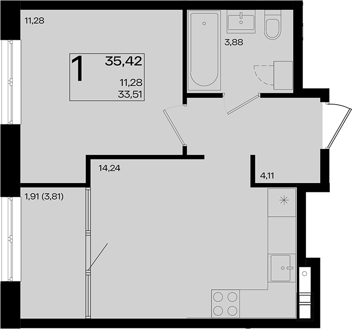 Планировка 33.51 м²