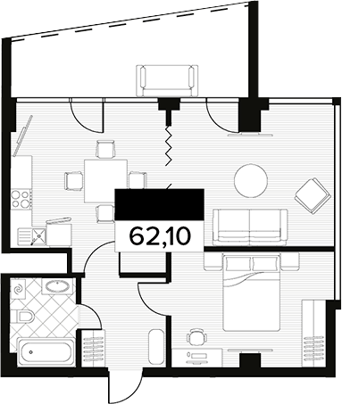Продается 1-комн. квартира, 62.1 м²