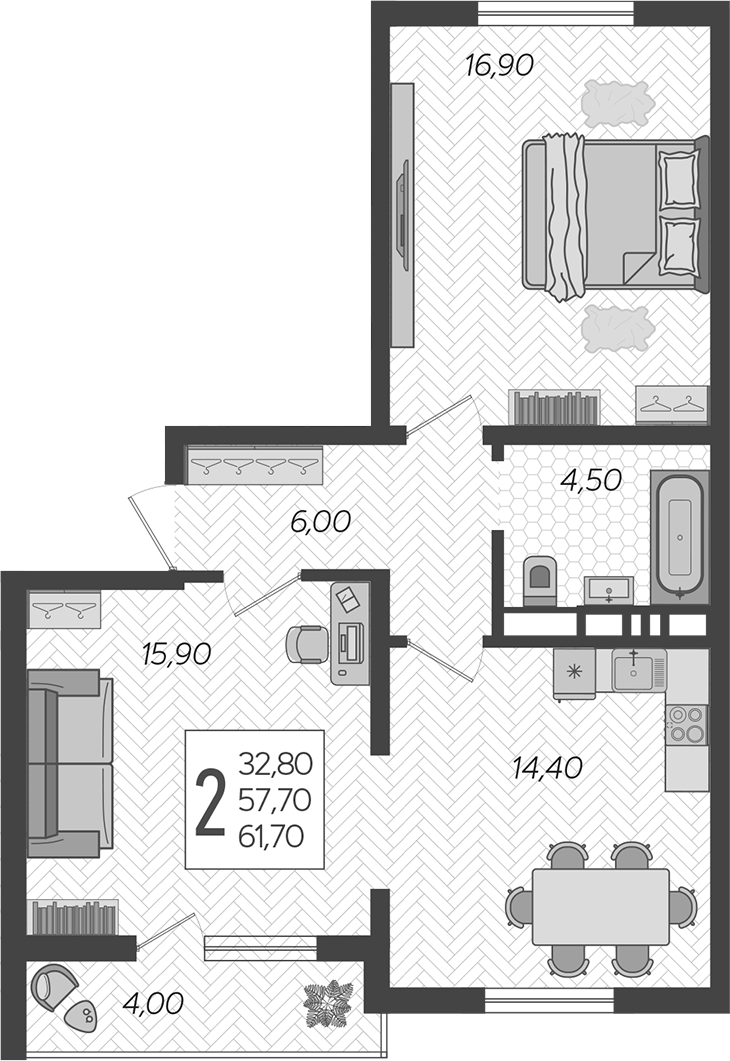 Продается 2-комн. квартира, 57.7 м²