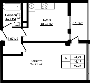 Планировка 45.17 м²