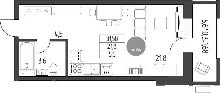 Продается 1-комн. квартира, 29.9 м²