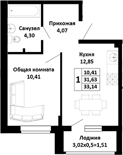 Планировка 31.63 м²
