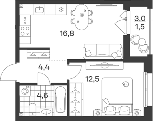 Планировка 38.3 м²