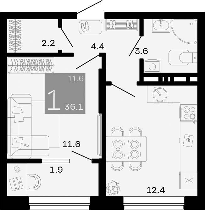 Продается 1-комн. квартира, 34.2 м²