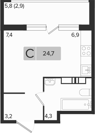 Планировка 21.8 м²