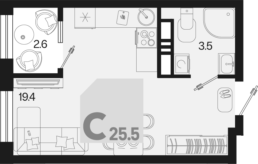 Планировка 22.9 м²