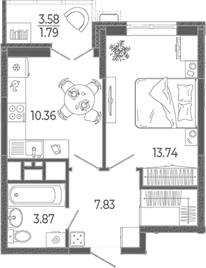 1-комн. · 35.8 м²