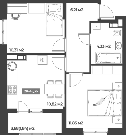 Продается 2-комн. квартира, 43.52 м²