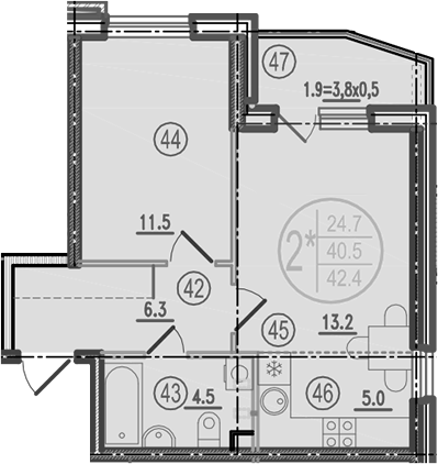 Продается 2-комн. квартира, 40.5 м²