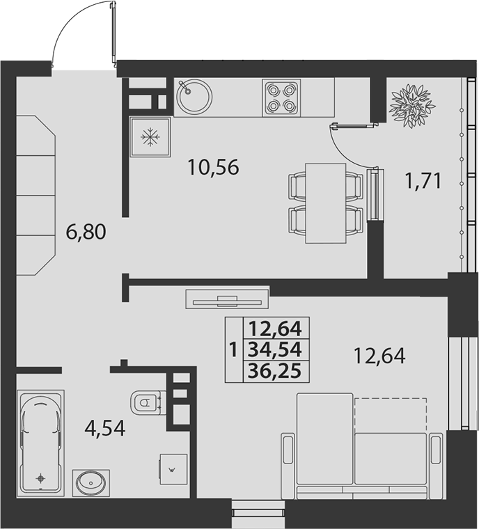 Планировка 34.54 м²