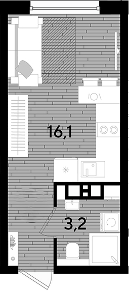 Студия · 19.3 м²