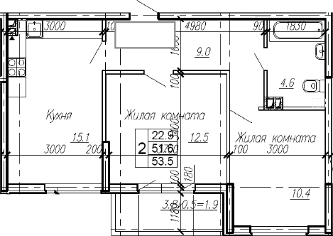 Продается 2-комн. квартира, 51.6 м²