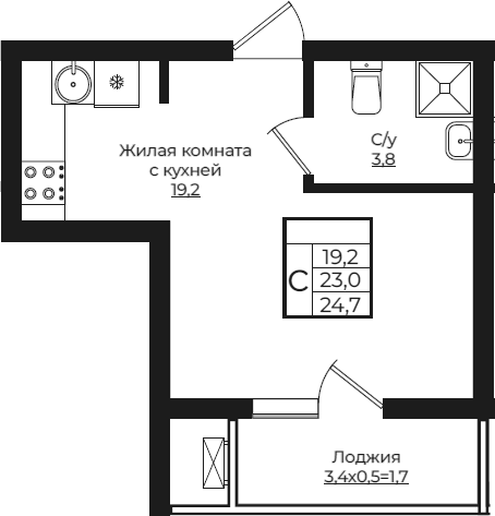 Планировка 23 м²