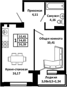 Продается 2-комн. квартира, 34.85 м²