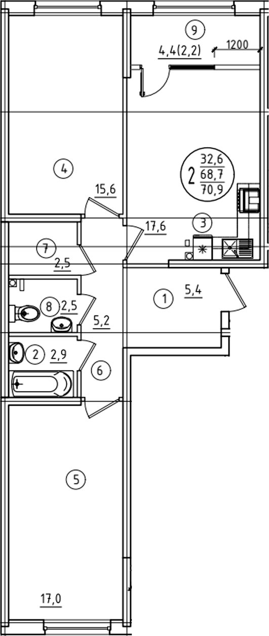 Продается 2-комн. квартира, 68.7 м²
