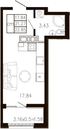 Студия, 21.32 м²