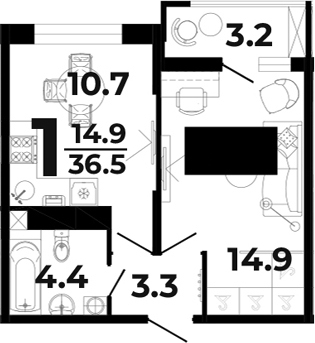 Планировка 33.3 м²
