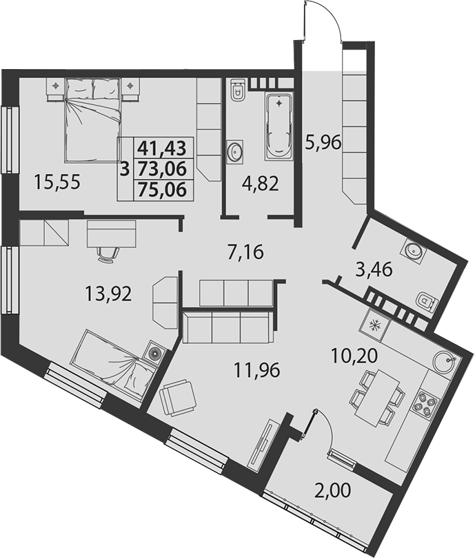 Продается 3-комн. квартира, 73.06 м²